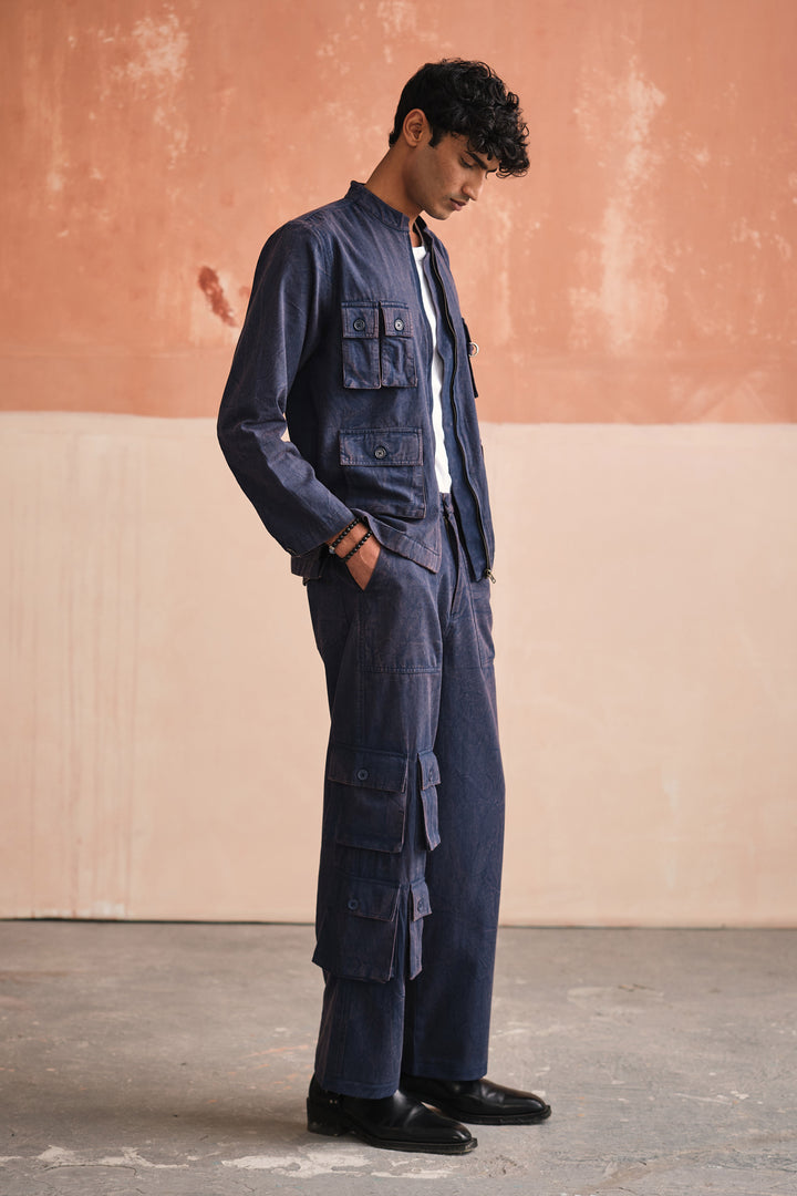 UTILITY JACKET SET-STONED BLUE