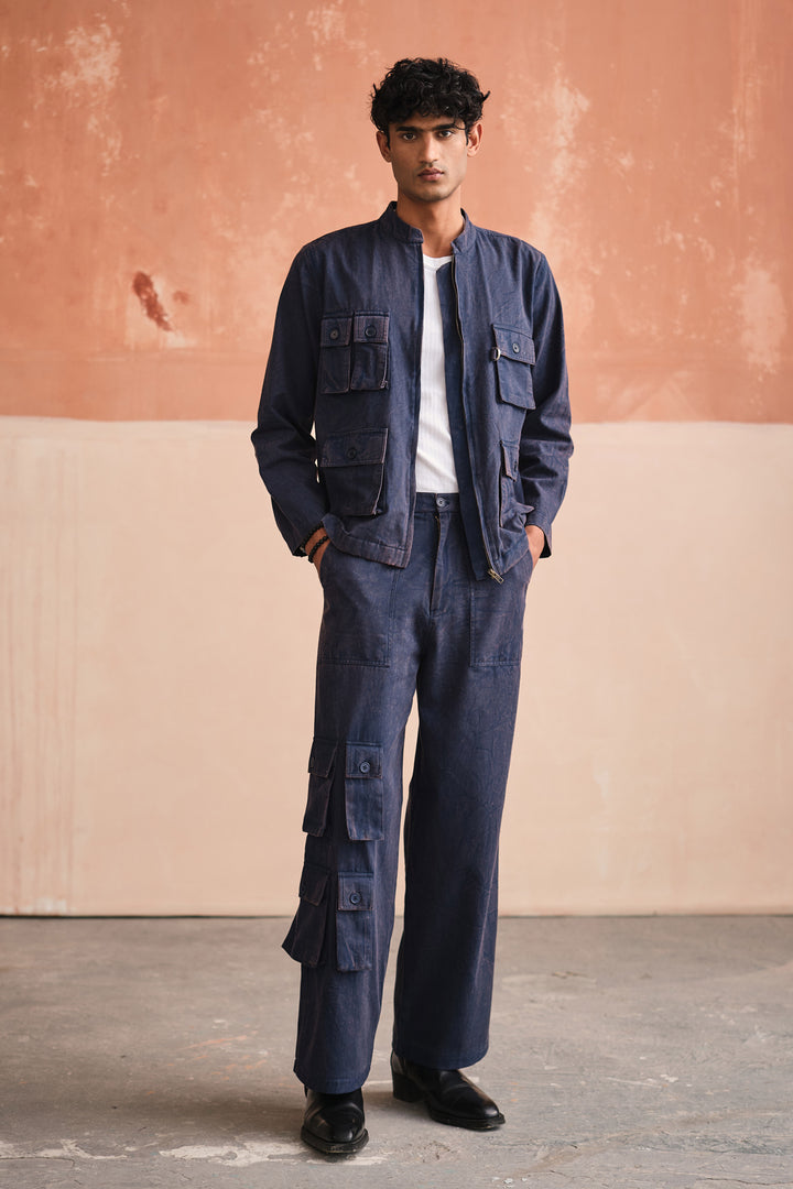 UTILITY JACKET SET-STONED BLUE