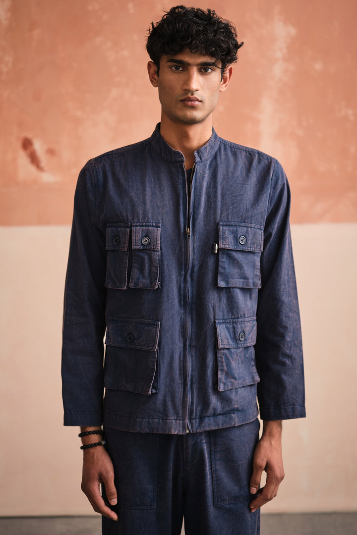 UTILITY JACKET SET-STONED BLUE