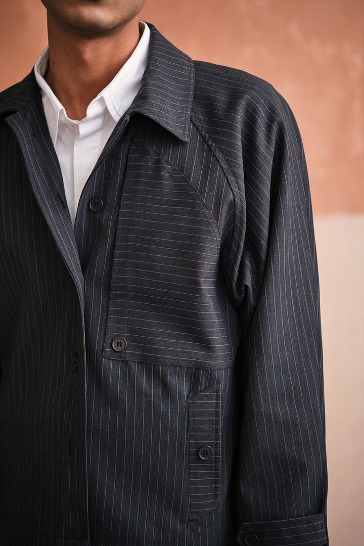 PINSTRIPE BUTTON DOWN JACKET SET