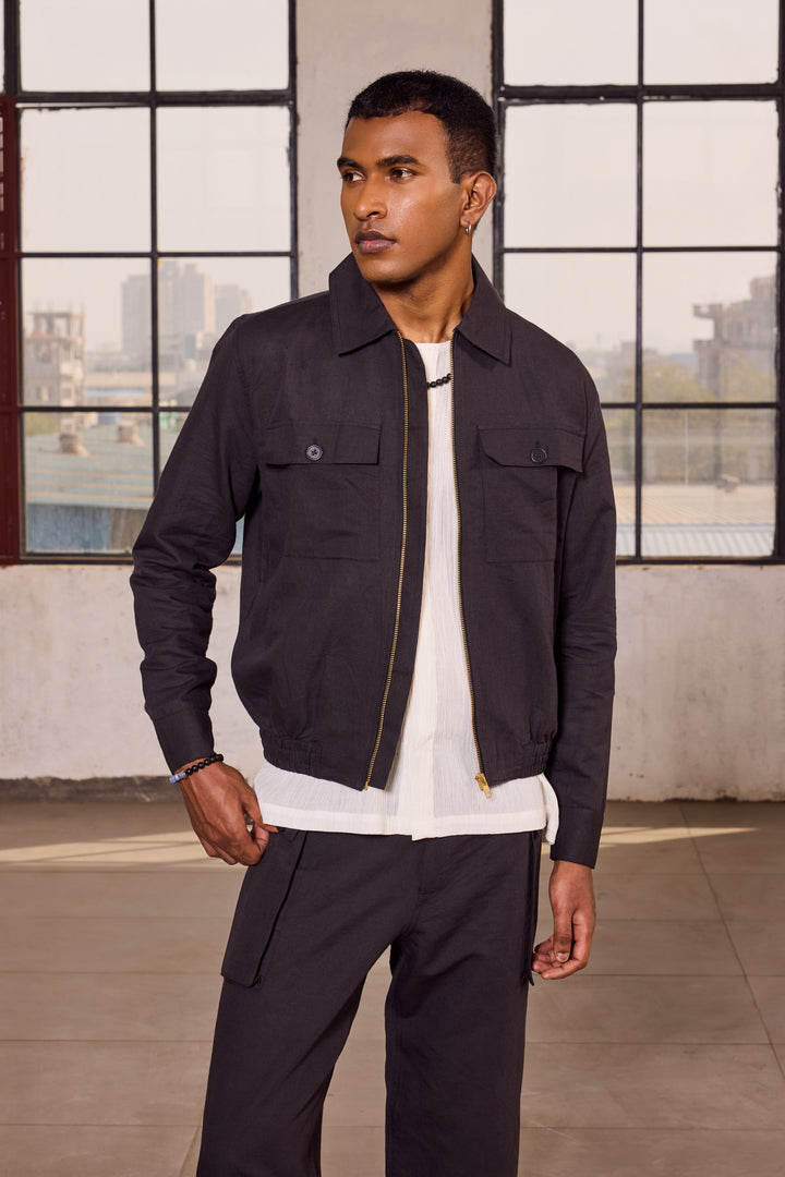 HAMILTON LINEN JACKET - BLACK