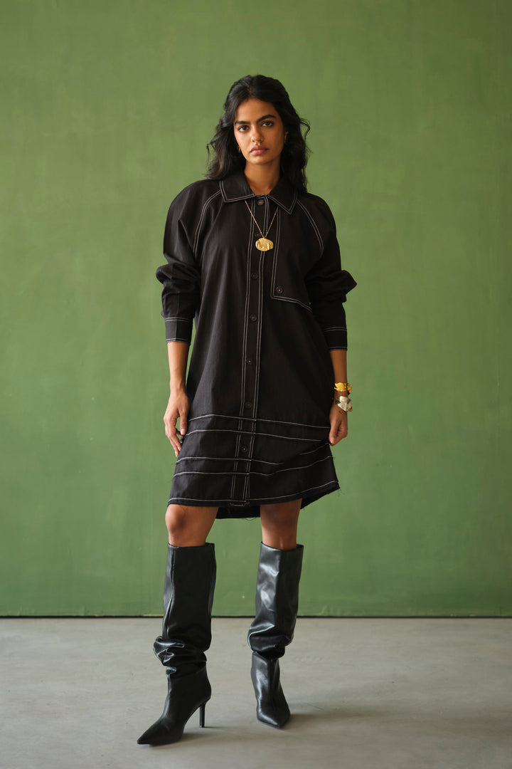 FIONA SHORT DRESS-FRAY BLACK