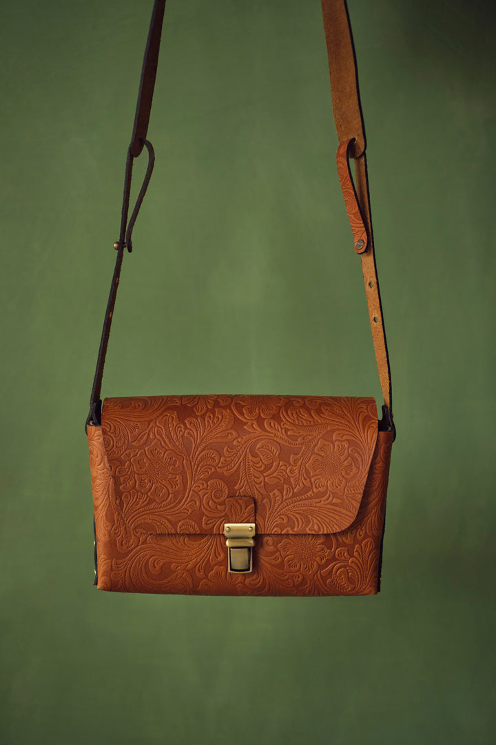 HARNESS SATCHEL BAG-FLORAL EMBOSSED