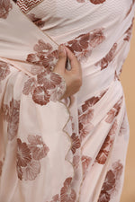Load image into Gallery viewer, Blush Posy- Silk Crepe Saree - October Jaipur

