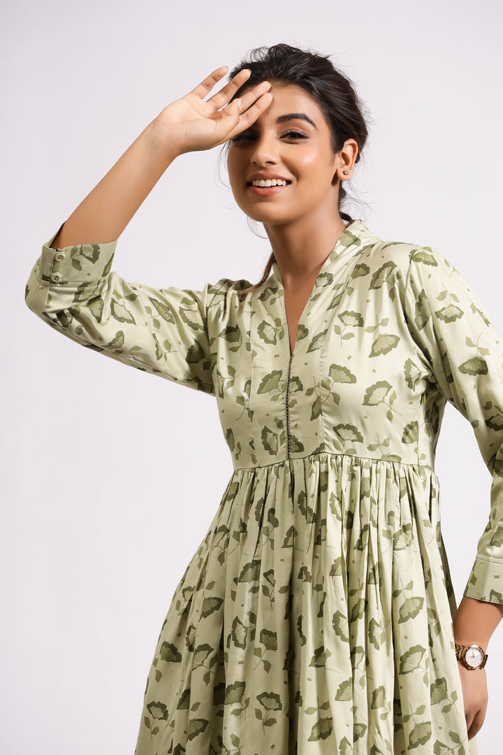 Emily Short Dress- Olive Petals - October Jaipur