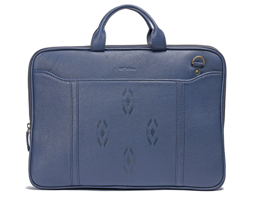 Blue Leather laptop bag-Ikat imprints - October Jaipur